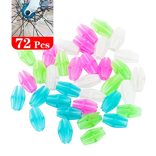 WEKON 72pcs Cuenta de Radio de Bicicleta, Clip Radio de Bicicleta, Perla Luminosa de Rueda, Perla de Radio de Bicicleta Decoración de Rueda de Bicicleta Infantil Fluorescente Accesorio Multicolor