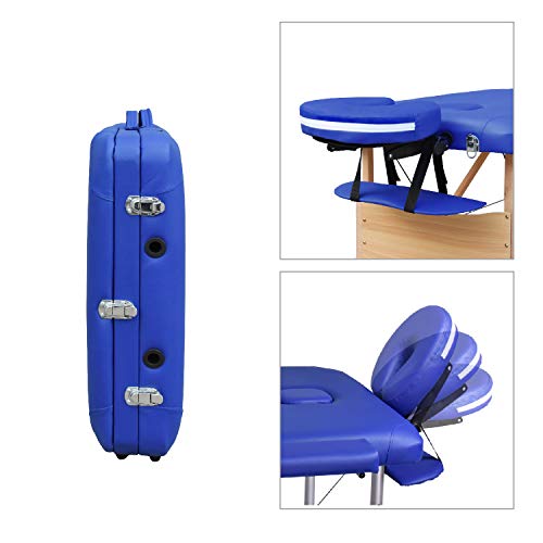 Wellhome Mesa de Masaje de 2 Secciones Madera Camilla Cama Portatil Plegable Ligera Camillas Masajes de Profesional Altura Ajustable Reiki con Reposacabezas, Apoyabrazos, Bolsa de transporte (Azul)
