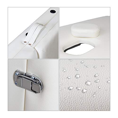 Wellhome Mesa de Masaje de 3 Secciones Aluminio Camilla Cama Portatil Plegable Ligera Camillas Masajes de Profesional Altura Ajustable con Reposacabezas, Apoyabrazos, Bolsa de transporte (Blanco)