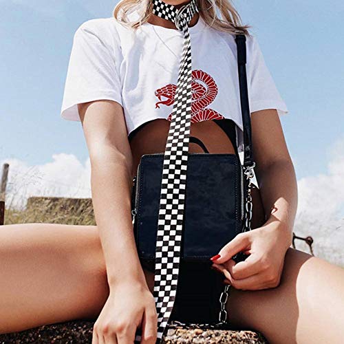 Welltobuy Cinturón a Cuadros Mujeres Hombres Cinturón a Cuadros Casual Cintura Doble Anillo en D Hebilla Plateada Cinturón a Cuadros en Blanco y Negro Idea para Mujer Regalo 135cm