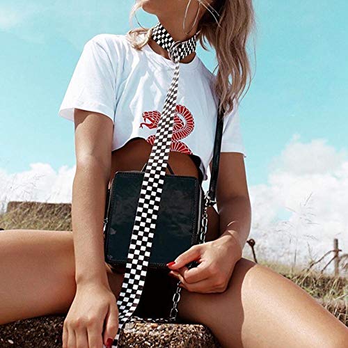 Welltobuy Cinturón a Cuadros Mujeres Hombres Cinturón a Cuadros Casual Cintura Doble Anillo en D Hebilla Plateada Cinturón a Cuadros en Blanco y Negro Idea para Mujer Regalo 135cm