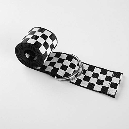 Welltobuy Cinturón a Cuadros Mujeres Hombres Cinturón a Cuadros Casual Cintura Doble Anillo en D Hebilla Plateada Cinturón a Cuadros en Blanco y Negro Idea para Mujer Regalo 135cm