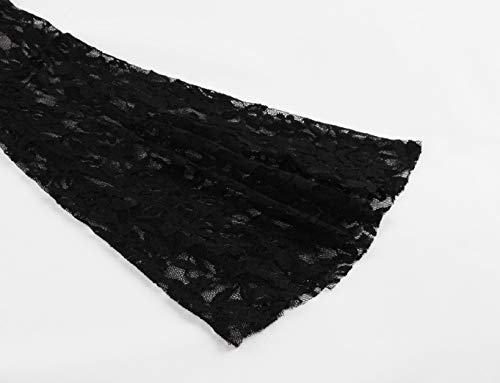 Wellwits Vestido retro vintage de encaje con mangas acampanadas, estilo gótico de los años 40 y 50 - Negro - 44