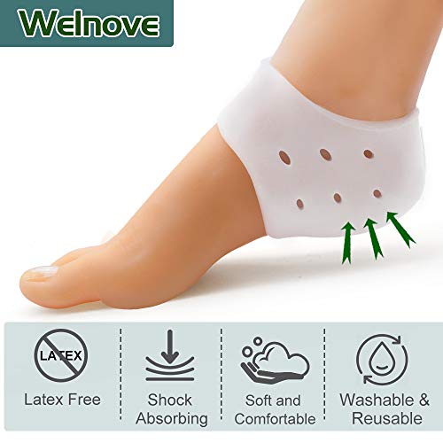 Welnove Gel fascitis para la planta del pie, protector de talón, tazas del talón, almohadilla, calcetines suaves para piel seca y agrietada, alivia el dolor de pies para la hidrataci&oac