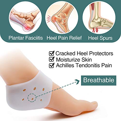 Welnove Gel fascitis para la planta del pie, protector de talón, tazas del talón, almohadilla, calcetines suaves para piel seca y agrietada, alivia el dolor de pies para la hidrataci&oac