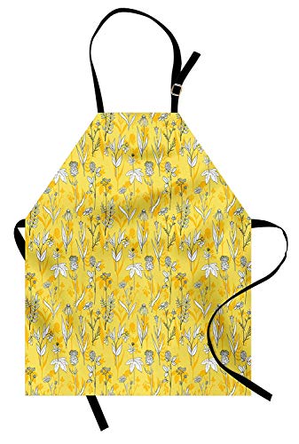 WELQUN Delantales Aprons Delantal De Diente De León Concepto Dibujado A Mano De Plantas Medicinales Que Incluyen Hierbas Silvestres Flor De Manzanilla Desteñida Cocina Delantal De Babero Cocina