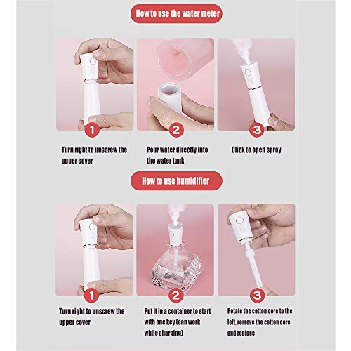 WENCY Rojo Humidificadores De Niebla 2 En 1 Multifuncional Instrumento De Hidratación Facial USB Portátil para Luminoterapia En El Hogar Oficina SPA Bebé