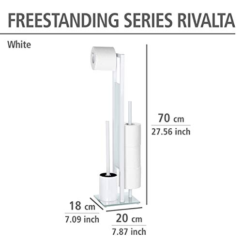 Wenko Rivalta Portarrollos con Escobillero, Acero, Blanco, 18 x 19 x 69 cm