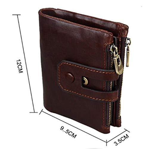Wennew Cartera Corta Hombre y rueca combinada Cuero Multifuncional RFID magnético Skimming prevención Cremallera Plegado Plegado Mini Billetera (Color : Marrón)