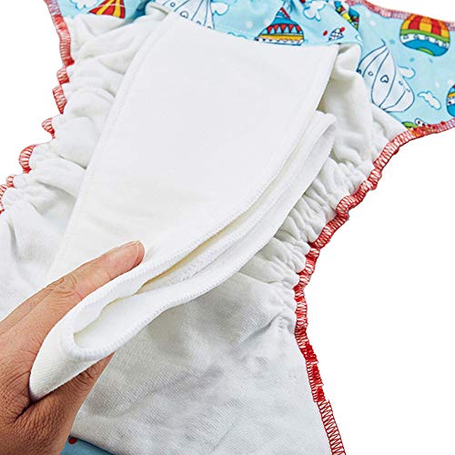 Wenosda 4PCS Pañales de tela para bebés Pañales de bolsillo Pañales reutilizables lavables Inserte el pañal de bolsillo todo de los bebés y niños(Algas + Estrella de mar + Cangrejo + Azul)