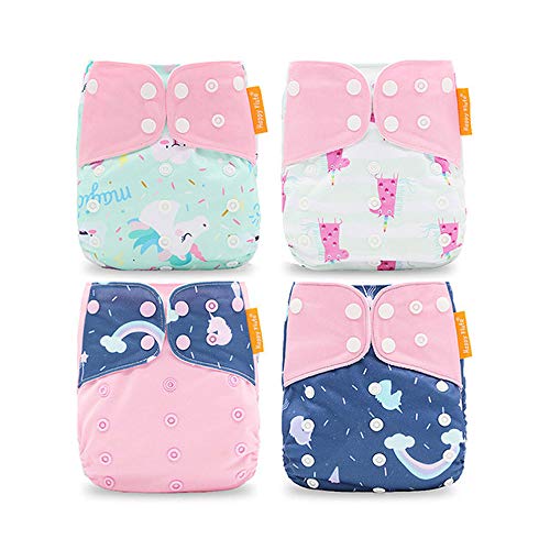 Wenosda 4PCS Pañales de tela para bebés Pañales de bolsillo Pañales reutilizables lavables Inserte el pañal de bolsillo todo en uno para la mayoría de los bebés y niños pequeños (Pink Cloud)