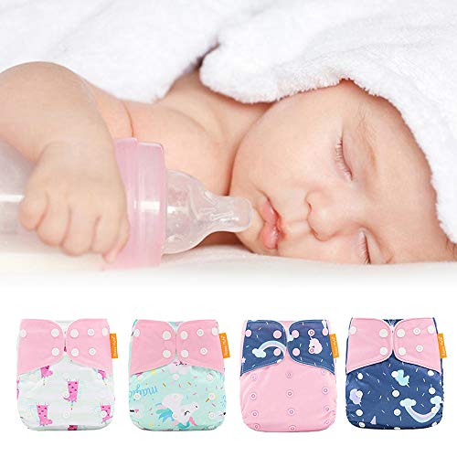 Wenosda 4PCS Pañales de tela para bebés Pañales de bolsillo Pañales reutilizables lavables Inserte el pañal de bolsillo todo en uno para la mayoría de los bebés y niños pequeños (Pink Cloud)