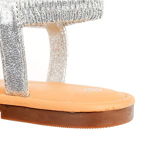 WENSISTAR Sandalias de Ancho Ancho para Mujeres，Sandalias Planas de pedrería con Flores para Mujer de Verano @ Oro pálido, 36，Sandalias de Plataforma cómodas para Mujer