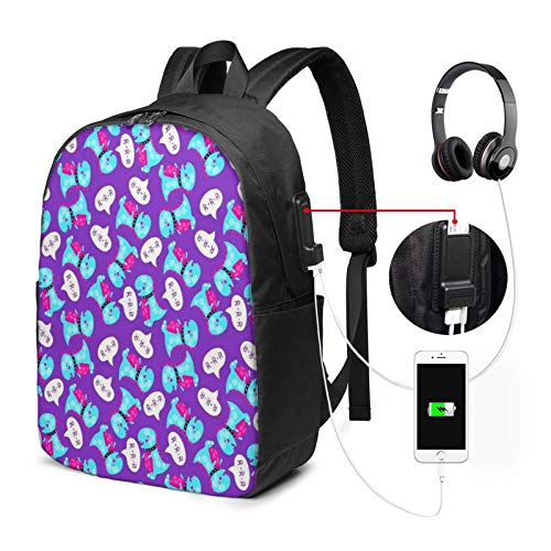 WEQDUJG Mochila Portatil 17 Pulgadas Mochila Hombre Mujer con Puerto USB, Lindas mejillas de corazón de Dinosaurio Rosa Azul Mochila para El Laptop para Ordenador del Trabajo Viaje
