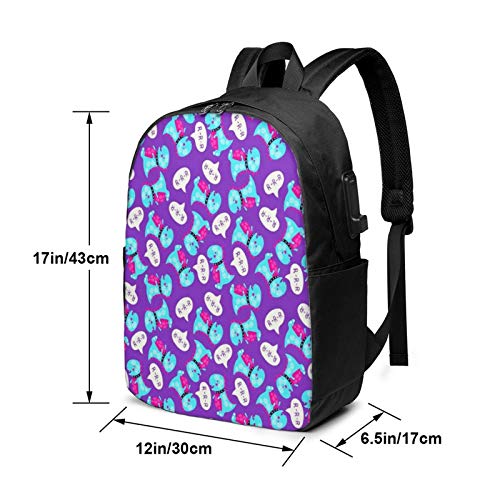 WEQDUJG Mochila Portatil 17 Pulgadas Mochila Hombre Mujer con Puerto USB, Lindas mejillas de corazón de Dinosaurio Rosa Azul Mochila para El Laptop para Ordenador del Trabajo Viaje