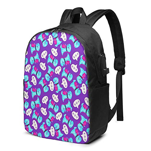 WEQDUJG Mochila Portatil 17 Pulgadas Mochila Hombre Mujer con Puerto USB, Lindas mejillas de corazón de Dinosaurio Rosa Azul Mochila para El Laptop para Ordenador del Trabajo Viaje