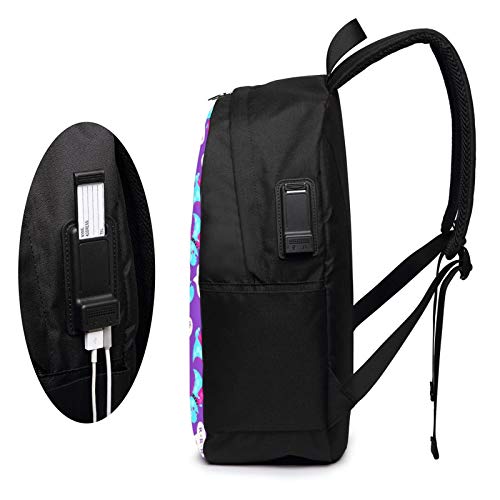 WEQDUJG Mochila Portatil 17 Pulgadas Mochila Hombre Mujer con Puerto USB, Lindas mejillas de corazón de Dinosaurio Rosa Azul Mochila para El Laptop para Ordenador del Trabajo Viaje