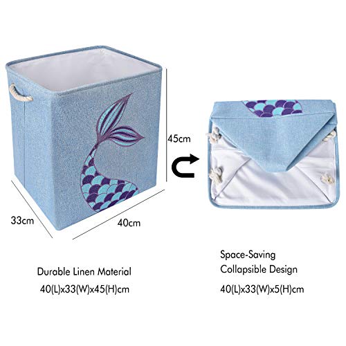 WERNNSAI Cestos para la Colada de Sirena - 40 × 33 × 45cm Cesto para Guardar Plegables Guardería Caja de Almacenaje Cestas de Regalo para Bebés Niñas Juguetes Ropa Zapatos Organizador del Hogar