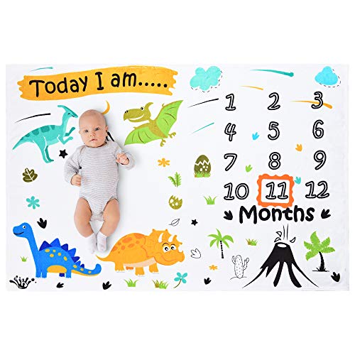 WERNNSAI Dinosaurio Manta de Hito Bebé Mensual - Suave Franela Guardería Mantas de Cama para Muchachos Baby Shower Regalos Recién Nacido