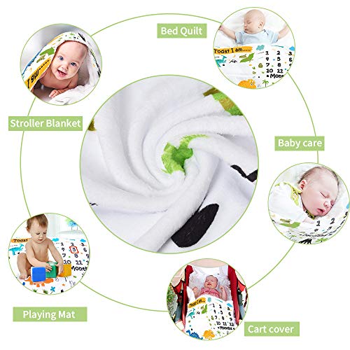 WERNNSAI Dinosaurio Manta de Hito Bebé Mensual - Suave Franela Guardería Mantas de Cama para Muchachos Baby Shower Regalos Recién Nacido