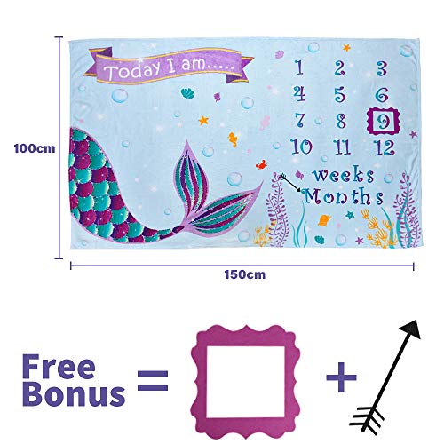 WERNNSAI Manta de Hito Bebé - Lana Telón de Fondo de la Fotografía Prop para Niñas Recién Nacido Bebé Baby Shower Regalo de Cumpleaños Sirena Mantas Semanales Mensuales, 150 x 100cm