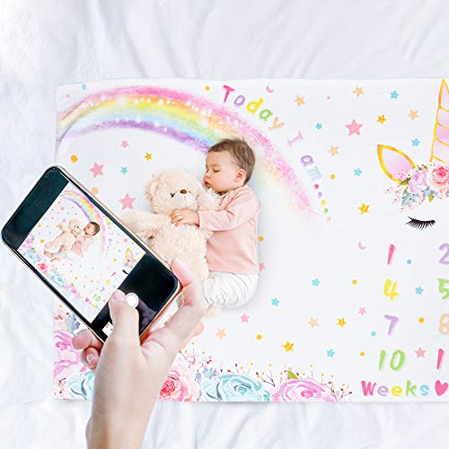 WERNNSAI Unicornio Manta de Hito Bebé - 150 x 100 cm Manta de Fotografía de Vellón Semanal Mensual Niñas Bebé Recién Nacido Regalo de cumpleaños Baby Shower
