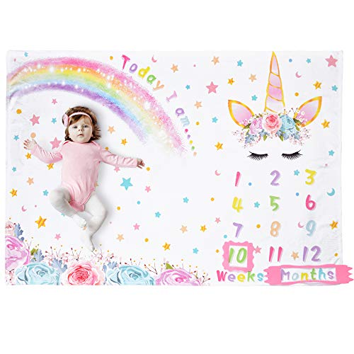 WERNNSAI Unicornio Manta de Hito Bebé - 150 x 100 cm Manta de Fotografía de Vellón Semanal Mensual Niñas Bebé Recién Nacido Regalo de cumpleaños Baby Shower