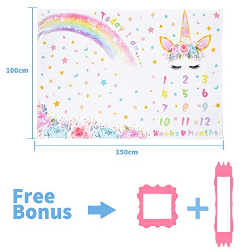 WERNNSAI Unicornio Manta de Hito Bebé - 150 x 100 cm Manta de Fotografía de Vellón Semanal Mensual Niñas Bebé Recién Nacido Regalo de cumpleaños Baby Shower
