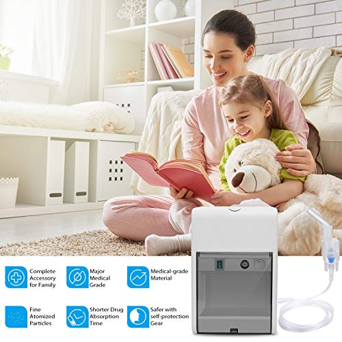 Wesimplelife Inhalador Nebulizador con Tecnología de Compresor de aire Eléctrico Nebulizador Inhalación Compresor Kit con Copa Liquida, Ducha Nasal, Boquilla y 2 Máscaras para Niños y Adultos