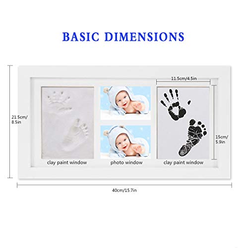 WesKimed Set de Marco de Fotos y Huellas de Bebé en Tinta,Recuerdo memorable,No tóxico,Ideal regalos para bebes,Marco de madera y cristal acrílico,Ideal decoración o regalo de baby shower