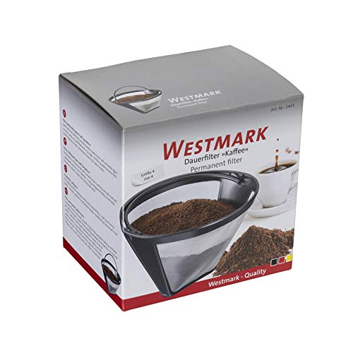 Westmark 24432260 - Filtro de café permanente, para 8-12 tazas de café, tamaño de filtro 4, con malla de acero inoxidable, plástico, negro / plateado