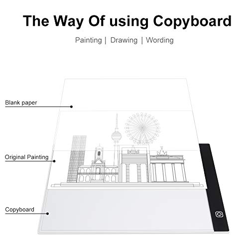 WEYO A4 Mesa de Luz Dibujo para Calcar LED con Cable USB,Tablero de Dibujo Ultradelgado Luminoso,Tabla de Dibujo Atenuación Infinita de Brillo,Muy Adecuado para diseñar,Dibujar y esbozar animaciones