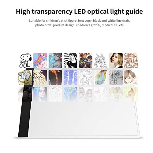 WEYO A4 Mesa de Luz Dibujo para Calcar LED con Cable USB,Tablero de Dibujo Ultradelgado Luminoso,Tabla de Dibujo Atenuación Infinita de Brillo,Muy Adecuado para diseñar,Dibujar y esbozar animaciones