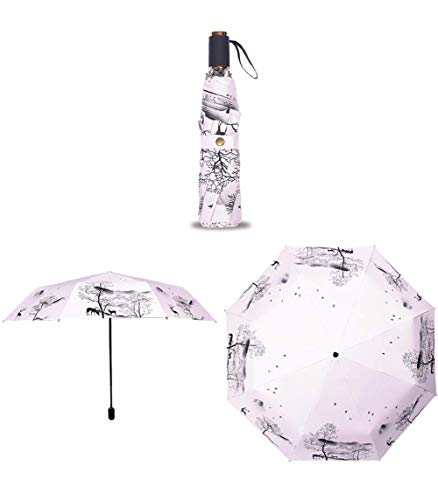 WFFF Paraguas de Viaje Plegable, Marco a Prueba de Viento Reforzado de Estilo Antiguo Simple de Tinta, Apertura/Cierre automático, Paraguas de luz Mori Retro para fácil Transporte