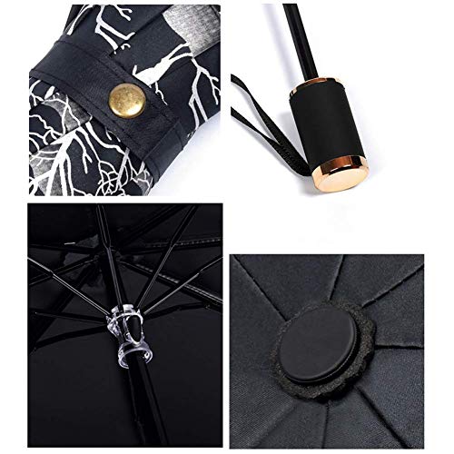 WFFF Paraguas de Viaje Plegable, Marco a Prueba de Viento Reforzado de Estilo Antiguo Simple de Tinta, Apertura/Cierre automático, Paraguas de luz Mori Retro para fácil Transporte