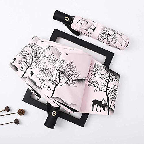 WFFF Paraguas de Viaje Plegable, Marco a Prueba de Viento Reforzado de Estilo Antiguo Simple de Tinta, Apertura/Cierre automático, Paraguas de luz Mori Retro para fácil Transporte