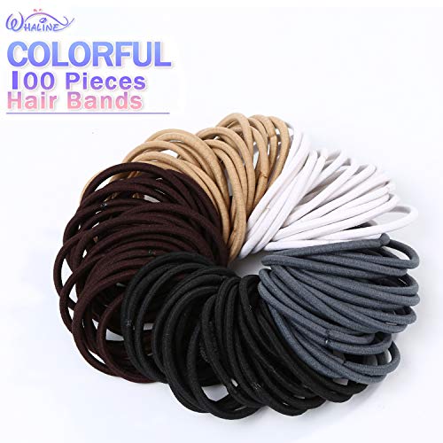 Whaline 100 Piezas Cintas Elásticas Liga para el Cabello Bandas de Goma del pelo para el Cabello Grueso y Rizado Grueso (4 mm, Multicolor)