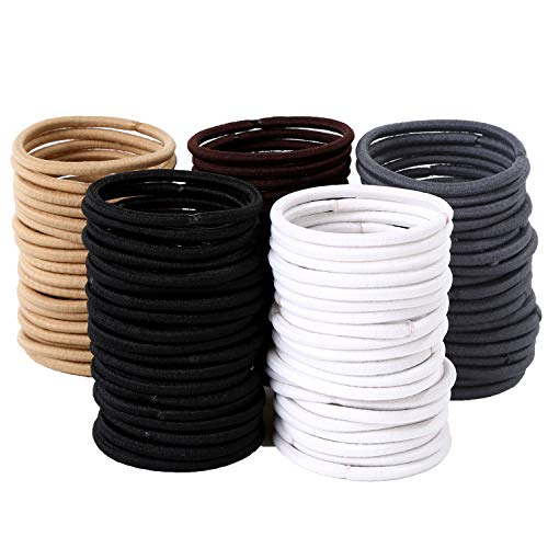 Whaline 100 Piezas Cintas Elásticas Liga para el Cabello Bandas de Goma del pelo para el Cabello Grueso y Rizado Grueso (4 mm, Multicolor)