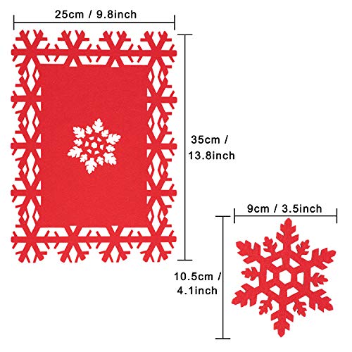 Whaline - Juego de 12 manteles individuales y posavasos, diseño de copos de nieve, color rojo