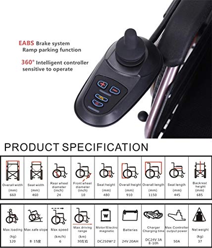 Wheel-hy Silla DE Ruedas ELÉCTRICA Power Chair - para Personas Mayores y discapacitadas