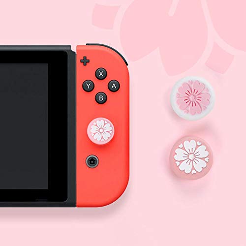 whelsara Sakuras Flower Thumb Grip Caps, 4PCS Silicona Sweet Flowers Cover Joystick Stick Controladores Tapa de botón para Nintendo Switch NS Joy con/Switch Lite Controller