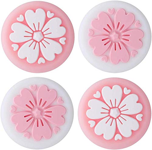 whelsara Sakuras Flower Thumb Grip Caps, 4PCS Silicona Sweet Flowers Cover Joystick Stick Controladores Tapa de botón para Nintendo Switch NS Joy con/Switch Lite Controller