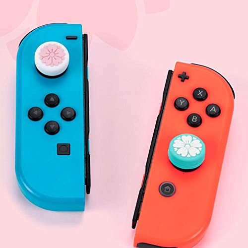 whelsara Sakuras Flower Thumb Grip Caps, 4PCS Silicona Sweet Flowers Cover Joystick Stick Controladores Tapa de botón para Nintendo Switch NS Joy con/Switch Lite Controller