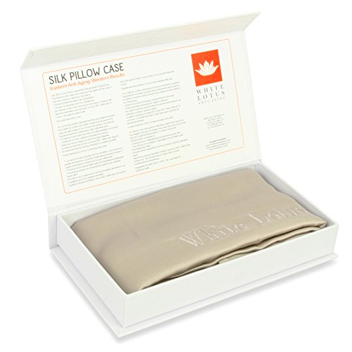 White Lotus Anti Aging - Funda de Almohada de Seda 100% Mulberry 19 Mommes Lujoso Estilo Oxford en Caja de Regalo Blanco Marfil – Antiarrugas, Evita el Encrespamiento y la Pérdida del Cabello - Par, gris perla