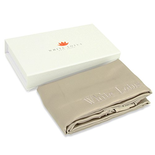 White Lotus Anti Aging - Funda de Almohada de Seda 100% Mulberry 19 Mommes Lujoso Estilo Oxford en Caja de Regalo Blanco Marfil – Antiarrugas, Evita el Encrespamiento y la Pérdida del Cabello - Par, gris perla