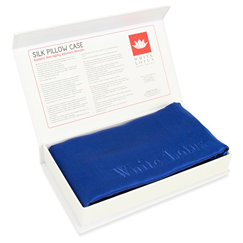 White Lotus Anti Aging - Funda de almohada de seda antienvejecimiento - Individual, azul pour - Imprescindible para un sueño reparador - Prevención de las arrugas y la caída del cabello - 100 % seda - dura 1 año