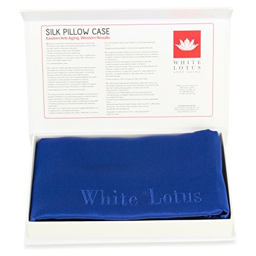 White Lotus Anti Aging - Funda de almohada de seda antienvejecimiento - Individual, azul pour - Imprescindible para un sueño reparador - Prevención de las arrugas y la caída del cabello - 100 % seda - dura 1 año