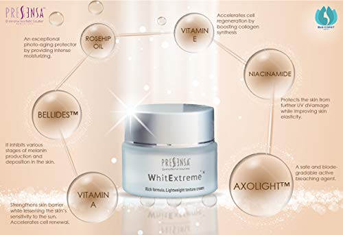 WhitExtreme, CREMA ACLARANTE, para las manchas producidas por la edad. Tratamiento para la piel dañada por el sol y arrugas. 50 ml
