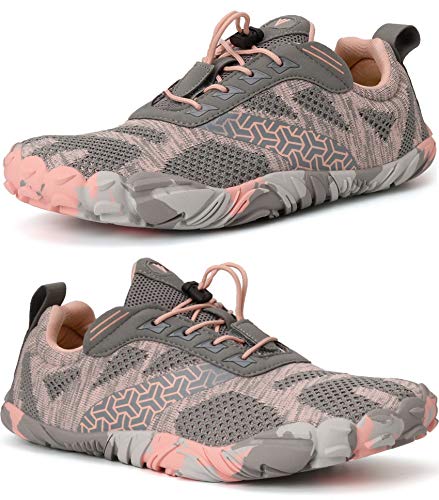 WHITIN Zapatilla Minimalista de Barefoot Trail Running para Mujer Five Fingers Fivefingers Zapato Descalzo Correr Deportivas Fitness Gimnasio Calzado Asfalto Rosado Gris 39 EU