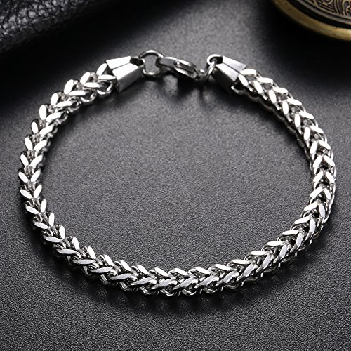 WIBERN - Pulsera de eslabones de acero inoxidable de alto pulido de 5 mm de ancho, 20 cm de ancho, 5 mm de ancho, color plateado